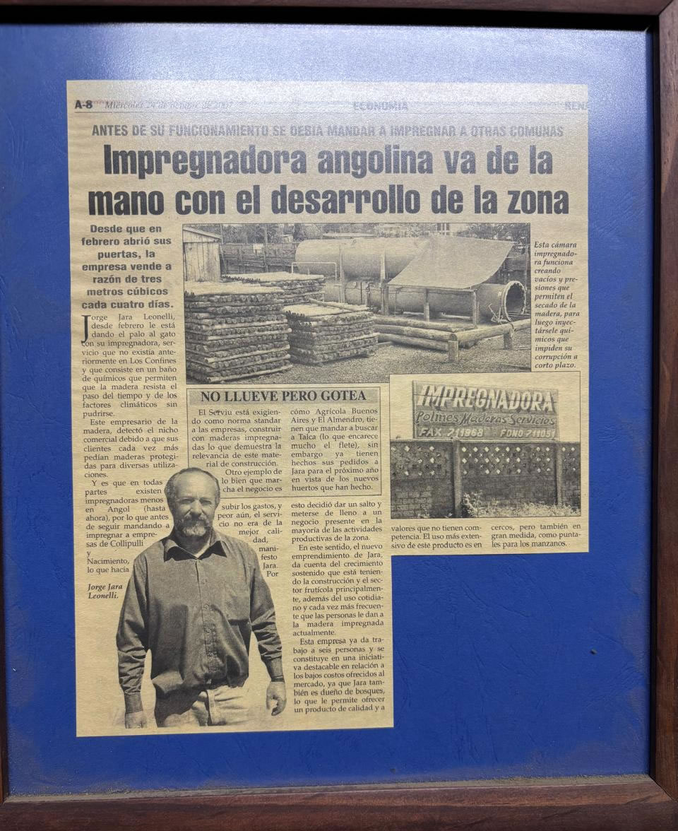 Recorte de prensa sobre la inauguración de Impregnadora San Jorge en Angol durante el año 2007.